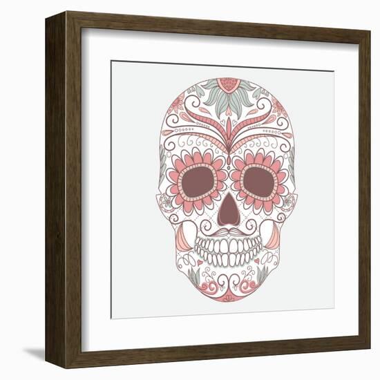 Day of the Dead Colorful Skull with Floral Ornament-Alisa Foytik-Framed Art Print