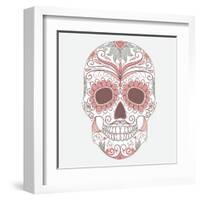 Day of the Dead Colorful Skull with Floral Ornament-Alisa Foytik-Framed Art Print