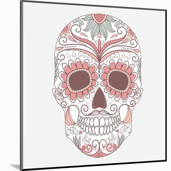 Day of the Dead Colorful Skull with Floral Ornament-Alisa Foytik-Mounted Art Print