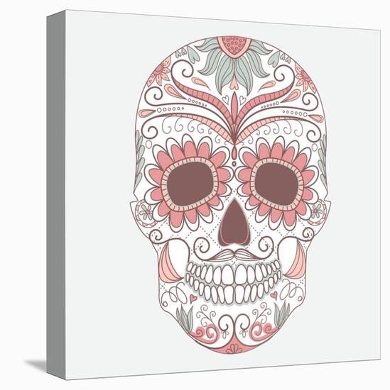 Day of the Dead Colorful Skull with Floral Ornament-Alisa Foytik-Stretched Canvas