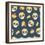 Day of the Dead Colorful Vector Pattern. Seamless Background with Mexican Sugar Skulls and Flowers.-orangemilk-Framed Art Print