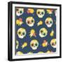 Day of the Dead Colorful Vector Pattern. Seamless Background with Mexican Sugar Skulls and Flowers.-orangemilk-Framed Art Print