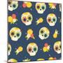 Day of the Dead Colorful Vector Pattern. Seamless Background with Mexican Sugar Skulls and Flowers.-orangemilk-Mounted Art Print