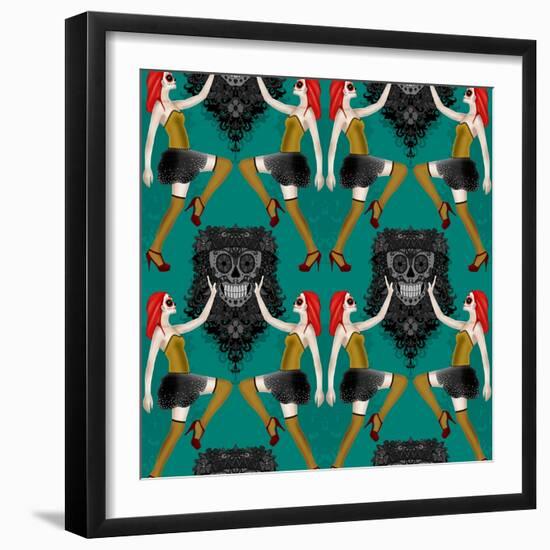 Day of the Dead Damask-Sharon Turner-Framed Art Print