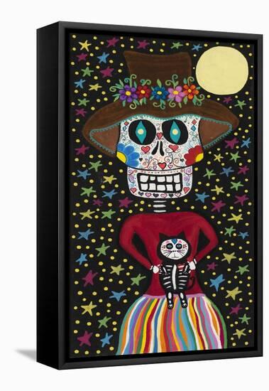 Day of the Dead Girl with Cat-Kerri Ambrosino-Framed Stretched Canvas