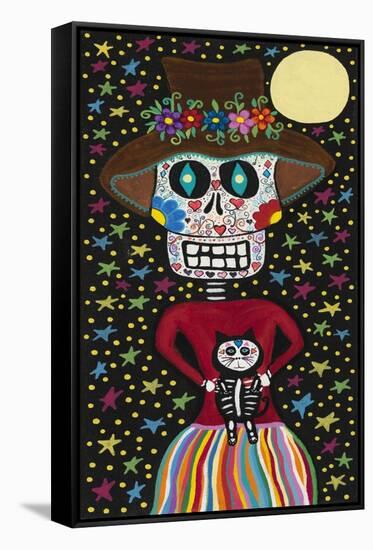 Day of the Dead Girl with Cat-Kerri Ambrosino-Framed Stretched Canvas