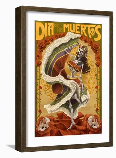 Day of the Dead - Skeleton Dancing-Lantern Press-Framed Art Print