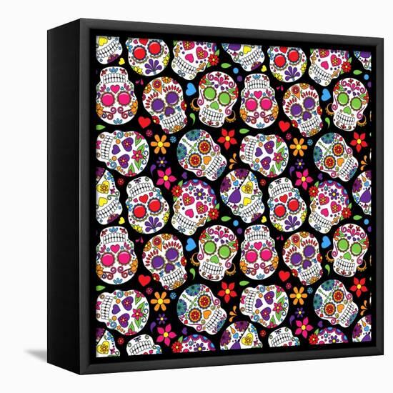 Day of the Dead Sugar Skull Seamless Vector Background-Pink Pueblo-Framed Stretched Canvas