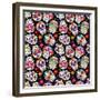 Day of the Dead Sugar Skull Seamless Vector Background-Pink Pueblo-Framed Premium Giclee Print