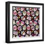 Day of the Dead Sugar Skull Seamless Vector Background-Pink Pueblo-Framed Art Print