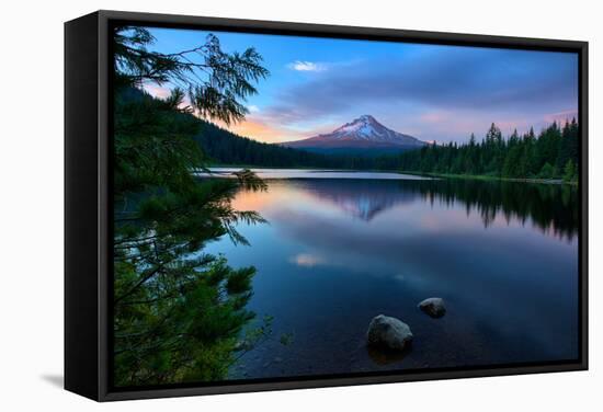 Day's End at Trillium Lake Reflection, Summer Mount Hood Oregon-Vincent James-Framed Stretched Canvas