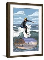 Day Surfer with Inset-Lantern Press-Framed Art Print
