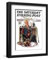 "Daydreaming Accordianist," Saturday Evening Post Cover, March 13, 1926-Eugene Iverd-Framed Giclee Print