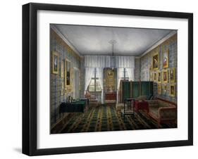 Dayroom with Blue and Yellow Decorated Lozenge Wallpaper, Austria, 19th Century-null-Framed Giclee Print