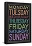 Days of the Week Colorful Text-null-Framed Poster