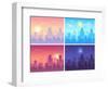 Daytime Cityscape. Morning, Day and Night City Skyline Landscape, Town Buildings in Different Time-Tetiana Lazunova-Framed Photographic Print