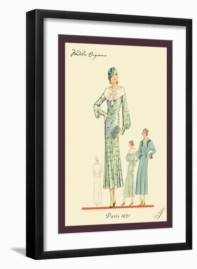 Daytime Dress in Fern with Overcoat-null-Framed Art Print