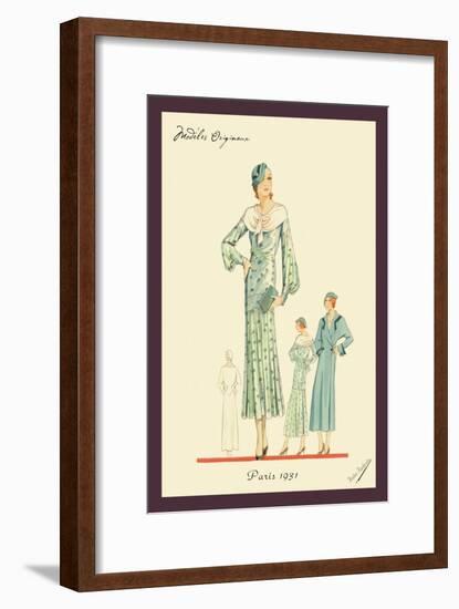 Daytime Dress in Fern with Overcoat-null-Framed Art Print