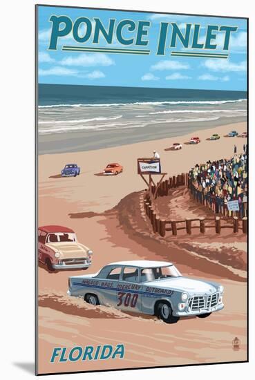 Dayton Beach Race Scene, Ponce Inlet, FL-Lantern Press-Mounted Art Print