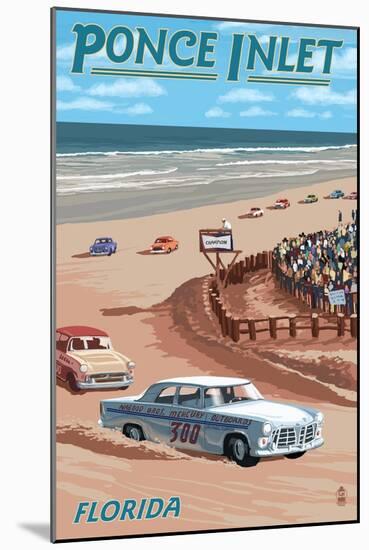 Dayton Beach Race Scene, Ponce Inlet, FL-Lantern Press-Mounted Art Print