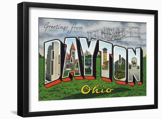 Dayton, Ohio - Large Letter Scenes, Wright Bros. Plane-Lantern Press-Framed Art Print