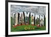 Dayton, Ohio - Large Letter Scenes, Wright Bros. Plane-Lantern Press-Framed Premium Giclee Print