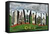 Dayton, Ohio - Large Letter Scenes, Wright Bros. Plane-Lantern Press-Framed Stretched Canvas