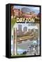 Dayton, Ohio - Montage Scenes-Lantern Press-Framed Stretched Canvas