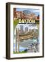 Dayton, Ohio - Montage Scenes-Lantern Press-Framed Art Print