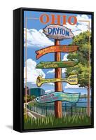 Dayton, Ohio - Signpost Destinations-Lantern Press-Framed Stretched Canvas