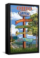 Dayton, Ohio - Signpost Destinations-Lantern Press-Framed Stretched Canvas