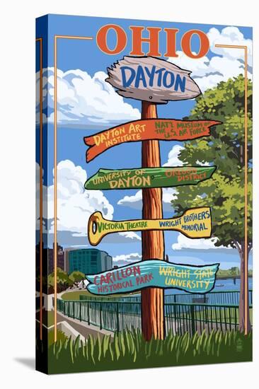 Dayton, Ohio - Signpost Destinations-Lantern Press-Stretched Canvas