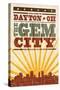 Dayton, Ohio - Skyline and Sunburst Screenprint Style-Lantern Press-Stretched Canvas