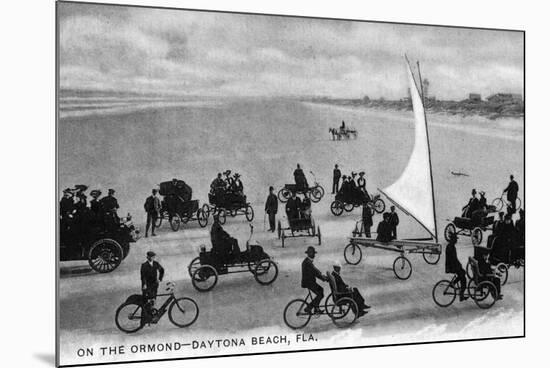 Daytona Beach, Florida - Crowds on Bicycles and in Cars-Lantern Press-Mounted Art Print