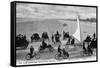 Daytona Beach, Florida - Crowds on Bicycles and in Cars-Lantern Press-Framed Stretched Canvas