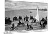 Daytona Beach, Florida - Crowds on Bicycles and in Cars-Lantern Press-Mounted Premium Giclee Print