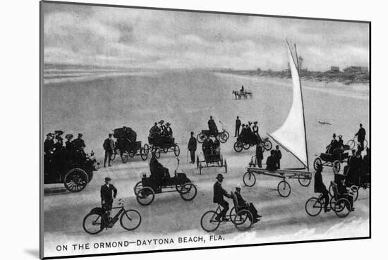 Daytona Beach, Florida - Crowds on Bicycles and in Cars-Lantern Press-Mounted Art Print