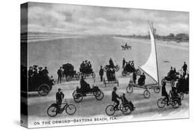 Daytona Beach, Florida - Crowds on Bicycles and in Cars-Lantern Press-Stretched Canvas
