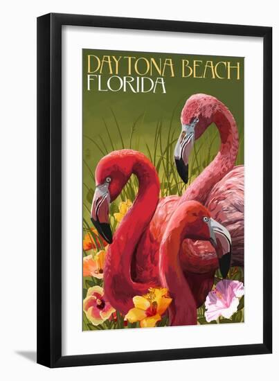 Daytona Beach, Florida - Flamingo Scene-Lantern Press-Framed Art Print