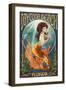 Daytona Beach, Florida - Mermaid-Lantern Press-Framed Art Print