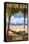 Daytona Beach, Florida - Palms and Hammock-Lantern Press-Framed Stretched Canvas