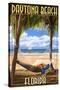 Daytona Beach, Florida - Palms and Hammock-Lantern Press-Stretched Canvas