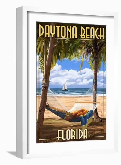 Daytona Beach, Florida - Palms and Hammock-Lantern Press-Framed Art Print