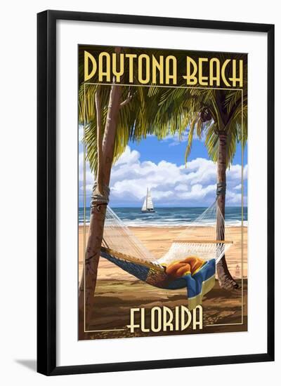 Daytona Beach, Florida - Palms and Hammock-Lantern Press-Framed Art Print