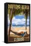 Daytona Beach, Florida - Palms and Hammock-Lantern Press-Framed Stretched Canvas
