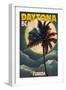 Daytona Beach, Florida - Palms and Moon-Lantern Press-Framed Art Print