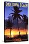 Daytona Beach, Florida - Palms and Sunset-Lantern Press-Stretched Canvas