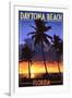 Daytona Beach, Florida - Palms and Sunset-Lantern Press-Framed Art Print