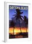 Daytona Beach, Florida - Palms and Sunset-Lantern Press-Framed Art Print