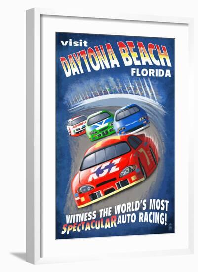 Daytona Beach, Florida - Racecar Scene-Lantern Press-Framed Art Print